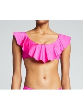 Trina Turk Pink Ruffle Off The Shoulder Bikini Top Sz 6